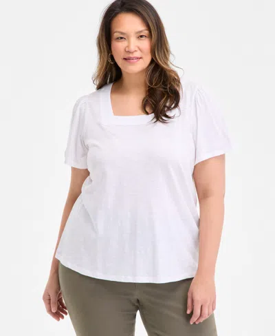 Style & Co Plus Size Square-neck Short-sleeve Top, Exclusively At Macy's In White