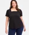 Style & Co Plus Size Square-neck Short-sleeve Top, Exclusively At Macy's