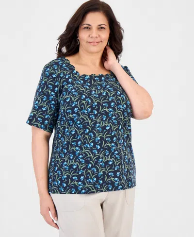 Style & Co Plus Size Square-neck Short-sleeve Top, Macy's Exclusive In Multi