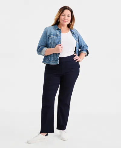 Style & Co Plus Size Straight-leg Pull-on Jeans, Exclusively At Macy's In Blue
