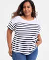 Style & Co Plus Size Stripe Button-trim T-shirt, Exclusively At Macy's