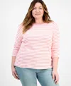 Style & Co Plus Size Stripe Pima Cotton 3/4-sleeve Top, Exclusively At Macy's