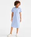 Style & Co Women's Cotton Printed Popover Shirtdress, Exclusively At Macy's In Blue