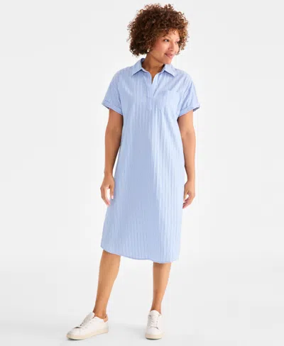 Style & Co Plus Size Stripe Popover Shirtdress, Exclusively At Macy's In Stripe Blu