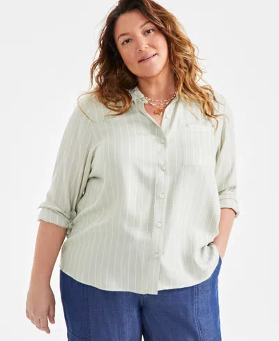 Style & Co Plus Size Striped Button-front Shirt, Exclusively At Macy's In Stamped Louis