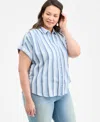 Style & Co Plus Size Striped Camp Shirt, Exclusively At Macy's In Blue