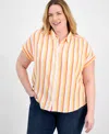 Style & Co Plus Size Striped Camp Shirt, Exclusively At Macy's In Sammy Orange