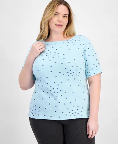 Style & Co Plus Size Striped Elbow-sleeve Knit Top, Exclusively At Macy's