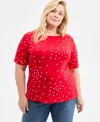 Style & Co Plus Size Striped Elbow-sleeve Knit Top, Exclusively At Macy's In Red