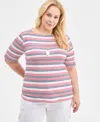 Style & Co Plus Size Striped Elbow-sleeve Knit Top, Exclusively At Macy's In Multi
