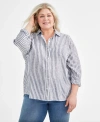 STYLE & CO PLUS SIZE LINEN-BLEND STRIPED PERFECT SHIRT, CREATED FOR MACY'S