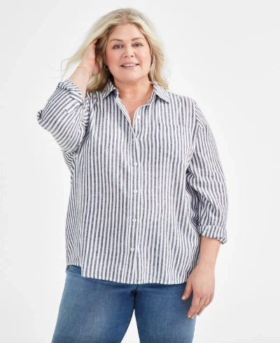 Style & Co Plus Size Striped Perfect Shirt, Created For Macy's In Beach Stripe