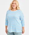 Style & Co Plus Size Striped Side-button Knit Tunic Top, Macy's Exclusive In Blue