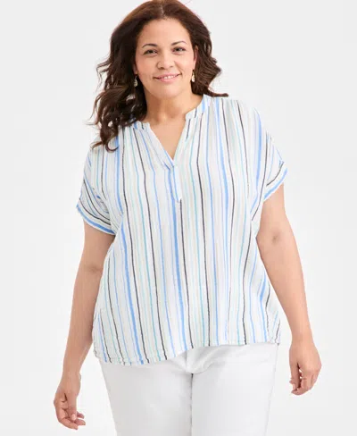 Style & Co Plus Size Striped V-neck Dolman-sleeve Top, Macy's Exclusive In Multi