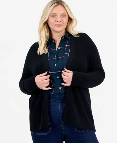 Style & Co Plus Size Textured Open-front Cotton Cardigan Sweater, Macy's Exclusive In Black