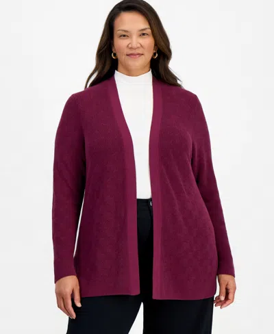 Style & Co Plus Size Textured Open-front Cotton Cardigan Sweater, Macy's Exclusive In New Brickberry