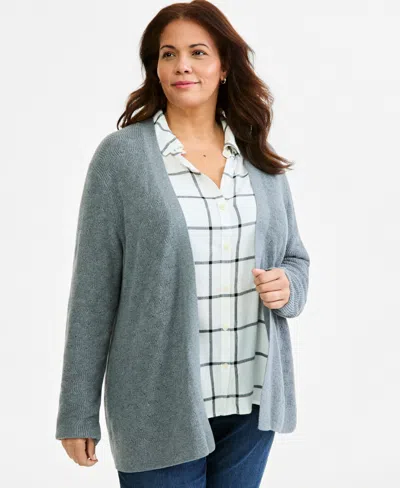 Style & Co Plus Size Textured Open-front Cotton Cardigan Sweater, Macy's Exclusive In Gray