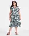 Style & Co . Plus Size Textured Printed V-neck Midi Dress, Exclusively At Macy's