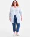 Style & Co Plus Size Turbo Long Open-front Cardigan Sweater, Macy's Exclusive In White