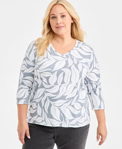 Style & Co Plus Size V-neck 3/4-sleeve Knit Top, Macy's Exclusive In White