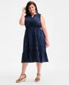 Style & Co Plus Size V-neck Sleeveless Lace-inset Midi Dress In Blue