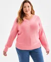 Style & Co Plus Size V-neck Stitch Detail Sweater, Macy's Exclusive In Pink