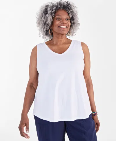 Style & Co Plus Size V-neck Tank, Created For Macy's In Bright White