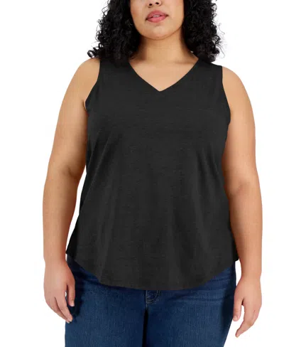 Style & Co Plus Size V-neck Tank, Created For Macy's In Deep Black