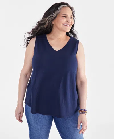 Style & Co Plus Size V-neck Tank, Created For Macy's In Industrial Blue