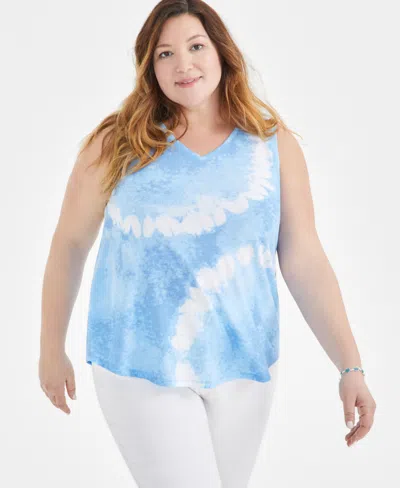 Style & Co Plus Size V-neck Tank Top, Created For Macy's In Blue