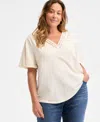 Style & Co Plus Size V-neck Top, Exclusively At Macy's In Neutral