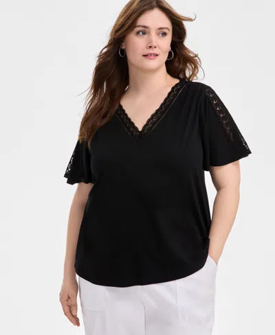 Style & Co Plus Size V-neck Top, Exclusively At Macy's In Deep Black