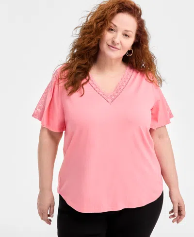 Style & Co Plus Size V-neck Top, Exclusively At Macy's In Salmon Rose