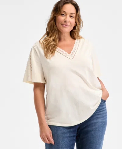 Style & Co Plus Size V-neck Top, Exclusively At Macy's In Neutral