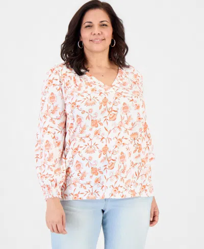 Style & Co Plus Size V-neck Blouson-sleeve Top, Macy's Exclusive In Multi