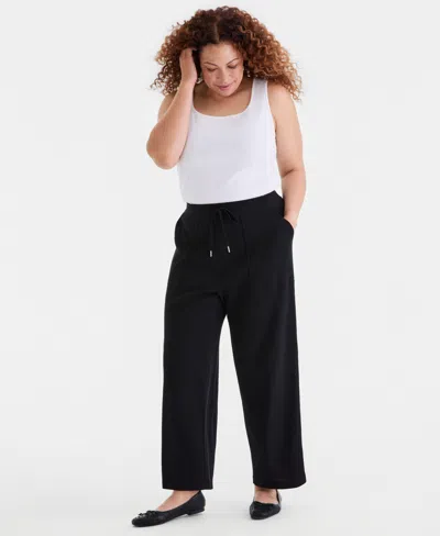 Style & Co Plus Size Waffle-knit Drawstring Pants, Macy's Exclusive In Black
