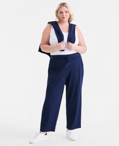 Style & Co Plus Size Waffle-knit Drawstring Pants, Macy's Exclusive In Blue