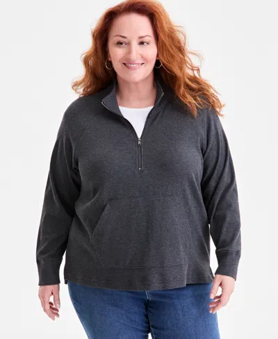 Style & Co Plus Size Waffle-knit Half-zip Top, Macy's Exclusive In Gray