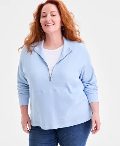 Style & Co Plus Size Waffle-knit Half-zip Top, Macy's Exclusive In Blue