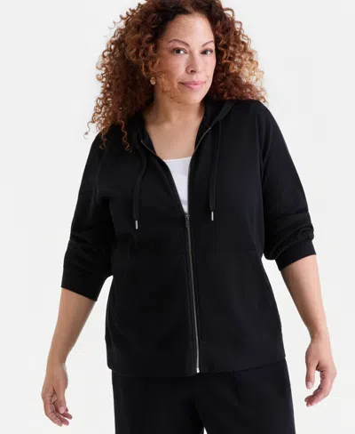 Style & Co Plus Size Waffle-knit Zip-up Hoodie, Macy's Exclusive In Black