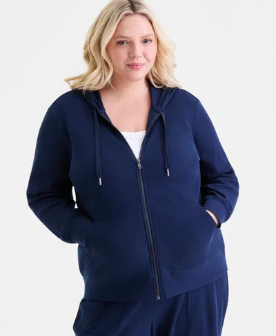 Style & Co Plus Size Waffle-knit Zip-up Hoodie, Macy's Exclusive In Blue