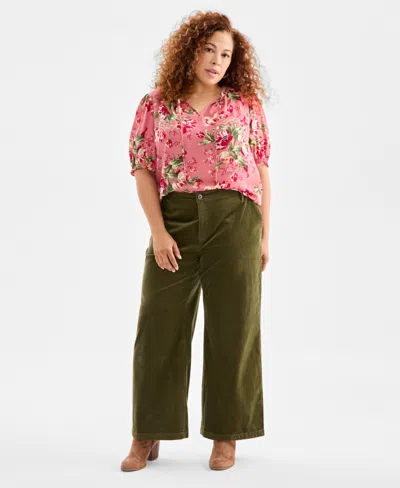 Style & Co Plus Size Wide-leg Corduroy Pants, Macy's Exclusive In Multi