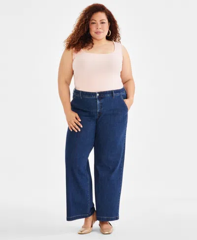 Style & Co Plus Size Wide-leg High-rise Jeans, Created For Macy's In Kiwi Wash