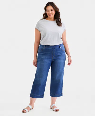 Style & Co Plus Size Wide-leg Cropped Jeans, Macy's Exclusive In Blue