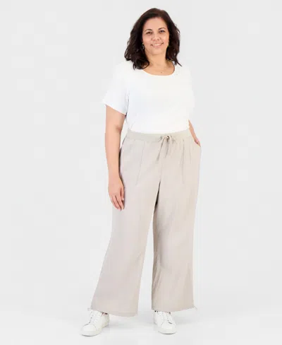 Style & Co Plus Size Wide-leg Drawstring Pants, Macy's Exclusive In Gray
