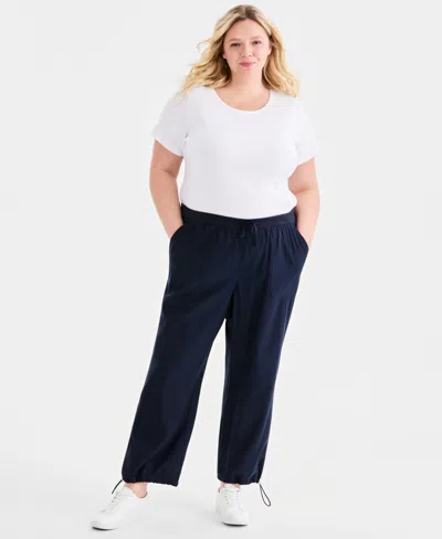 Style & Co Plus Size Wide-leg Drawstring Pants, Macy's Exclusive In White