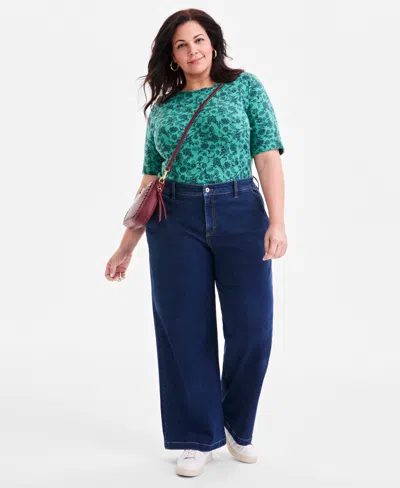 Style & Co Plus Size Wide-leg High-rise Jeans, Exclusively Macy's In Blue