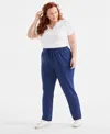 Style & Co Plus Size Yummy Fleece Drawstring Pants, Created For Macy's In Dark Blue