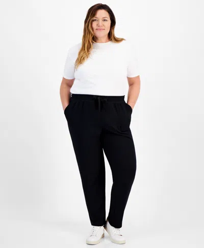 Style & Co Plus Size Yummy Fleece Drawstring Pants, Created For Macy's In Deep Black