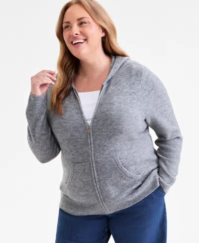 Style & Co Plus Size Zip-front Hooded Sweater, Macy's Exclusive In Multi